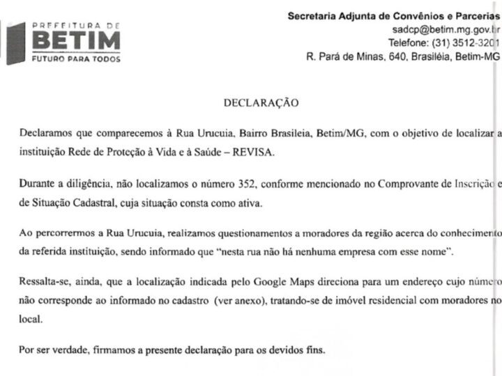 Escândalo da Revisa em Betim leva suspensão de recursos