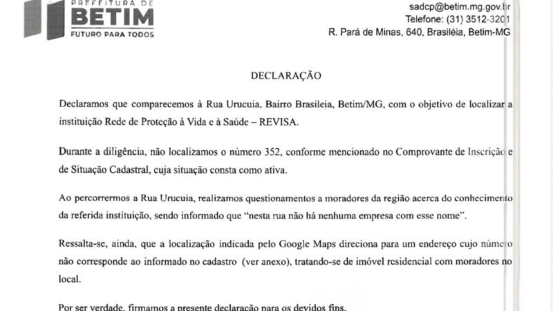 Escândalo da Revisa em Betim leva suspensão de recursos