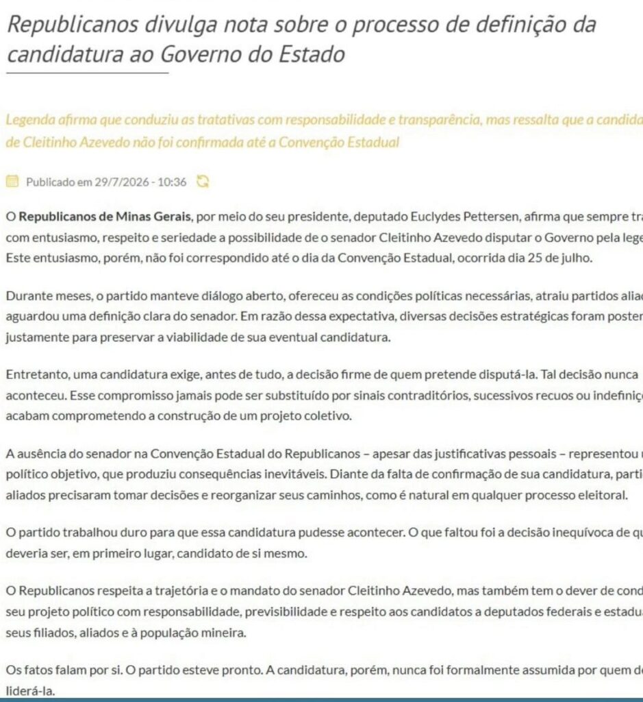 candidatura de Cleitinho ao governo de Minas
